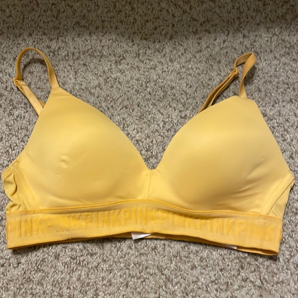 PINK Yellow Lightly Lined Wireless Bra 34B